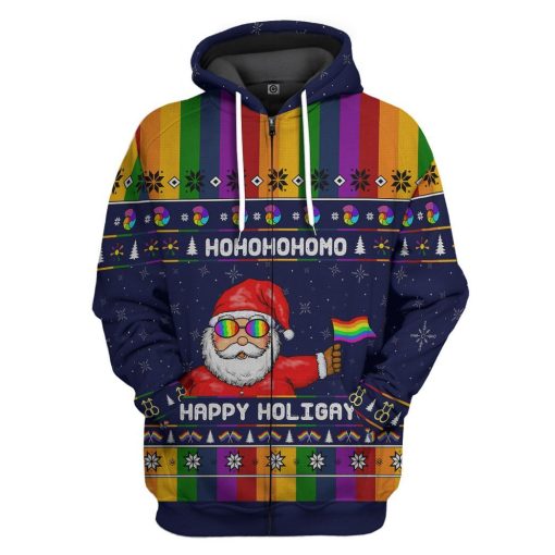 Gearhumans 3D Rainbow Santa Claus Custom Tshirt Hoodie Apparel 4 Gearhuman 3D Rainbow Santa Claus Custom Tshirt Hoodie Apparel CW271019 3D Apparel Zip Hoodie S