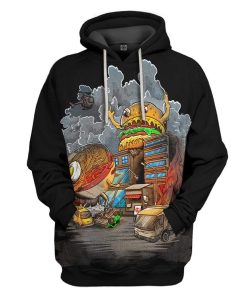 Gearhuman 3D Ramenzilla vs Burgerzilla Custom Fleece Hoodie Apparel GW09042 3D Custom Fleece Hoodies Hoodie S 