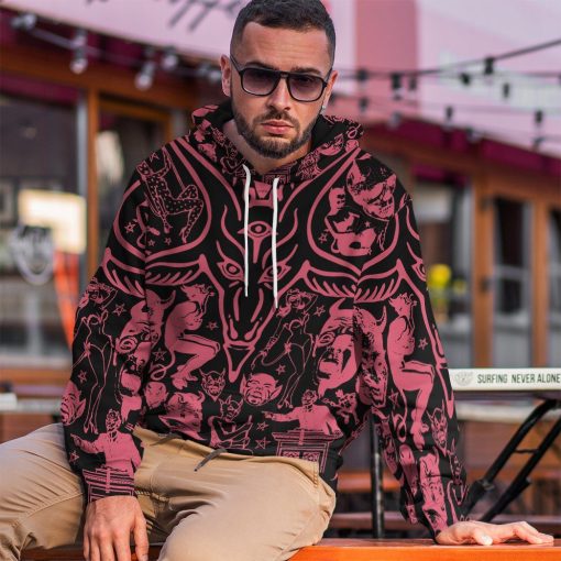 Gearhuman 3D Red Baphomet Custom Hoodie Apparel GW11091 3D Custom Fleece Hoodies