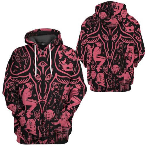 Gearhuman 3D Red Baphomet Custom Hoodie Apparel GW11091 3D Custom Fleece Hoodies