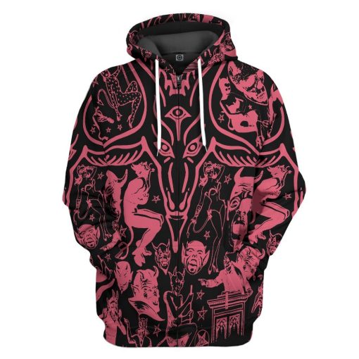 Gearhuman 3D Red Baphomet Custom Hoodie Apparel GW11091 3D Custom Fleece Hoodies Zip Hoodie S