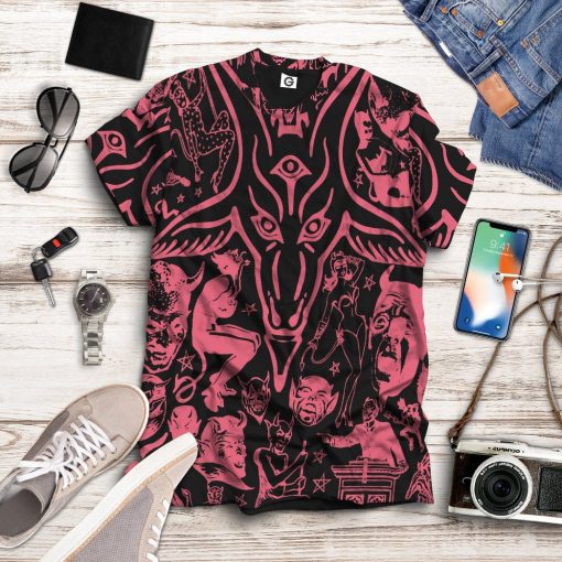 Gearhuman 3D Red Baphomet Custom Tshirt Apparel GW11091 3D T-shirt