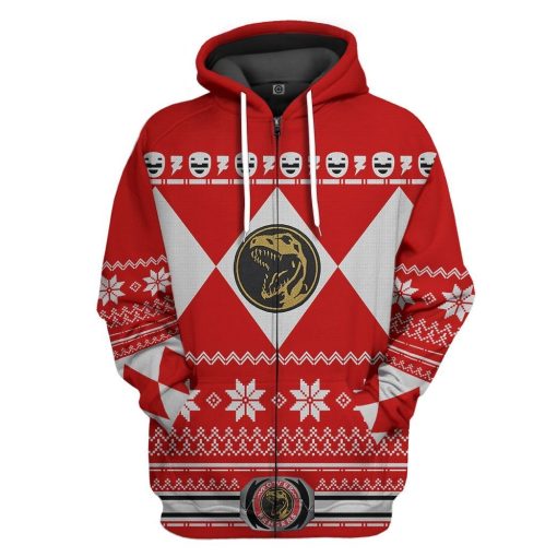 Gearhuman 3D Red Power Ranger Custom Tshirt Hoodie Apparel CW291011 3D Apparel Zip Hoodie S