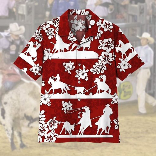 Gearhuman 3D Red Team Roping Hawaii Shirt ZK2506216 Short Sleeve Shirt