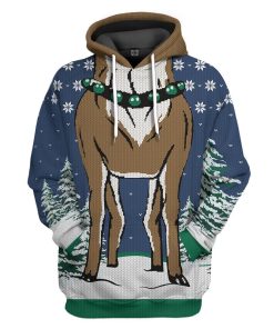 Gearhuman 3D Reindeer Ugly Sweater Custom Name Tshirt Hoodie Apparel GC21104 3D Apparel Hoodie S 