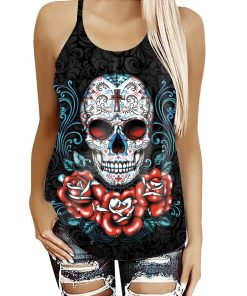 Gearhuman 3D Roses Skull Cross Tank Top ZK28062110 Cross Tank Top Cross Tank Top S 