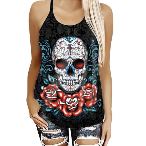 Gearhuman 3D Roses Skull Cross Tank Top ZK28062110 Cross Tank Top Cross Tank Top S