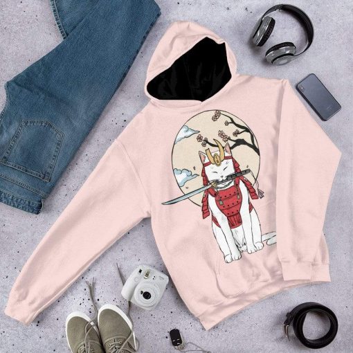 Gearhuman 3D Samurai Cat Sakura Custom Hoodie GS07088 3D Custom Fleece Hoodies