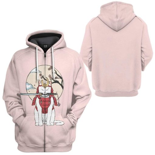 Gearhuman 3D Samurai Cat Sakura Custom Hoodie GS07088 3D Custom Fleece Hoodies