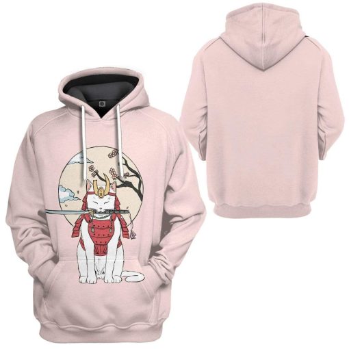 Gearhuman 3D Samurai Cat Sakura Custom Hoodie GS07088 3D Custom Fleece Hoodies