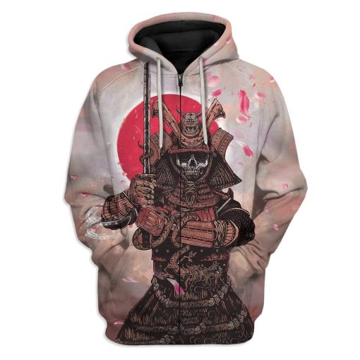 Gearhuman 3D Samurai Skull Custom T-Shirts Hoodies Apparel GM18021 3D Custom Fleece Hoodies Zip Hoodie S