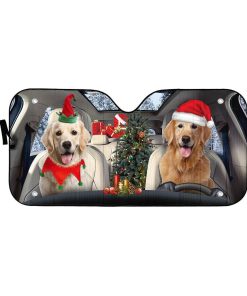 Gearhuman 3D Santa And Elf Golden Retriever Custom Car Auto Sunshade GW06107 Auto Sunshade 57''x27.5'' 