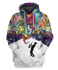 Gearhuman 3D Saxophone Thoughts Custom Fleece Hoodie Apparel GW07044 3D Custom Fleece Hoodies Hoodie S 