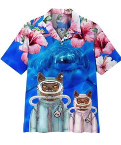Gearhuman 3D Scuba Diving Cats With Shark Behind Hawaii Shirt ZK2005215 Hawai Shirt Short Sleeve Shirt S
