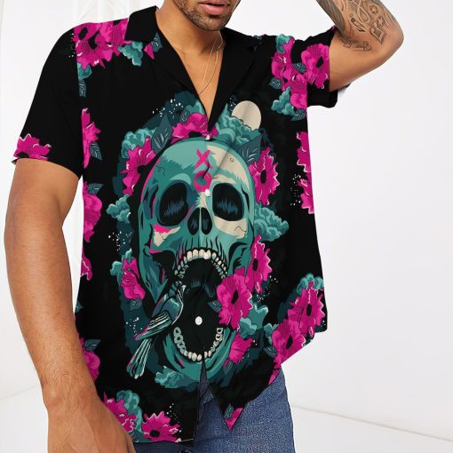 Gearhuman 3D Skull And Flower Hawaii Shirt ZK1806211 Short Sleeve Shirt