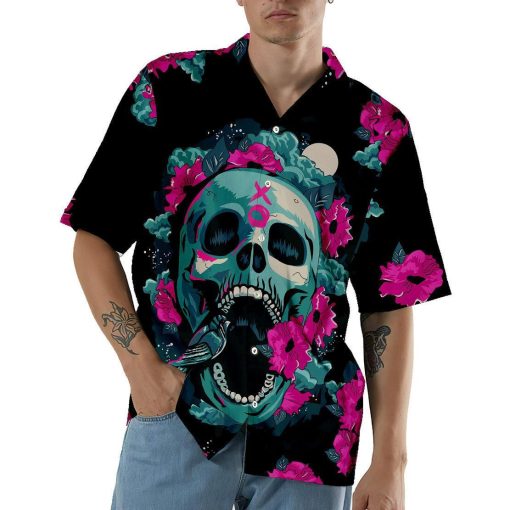 Gearhuman 3D Skull And Flower Hawaii Shirt ZK1806211 Short Sleeve Shirt