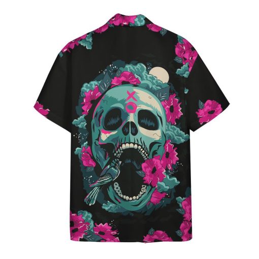 Gearhuman 3D Skull And Flower Hawaii Shirt ZK1806211 Short Sleeve Shirt