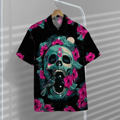 Gearhuman 3D Skull And Flower Hawaii Shirt ZK1806211 Short Sleeve Shirt