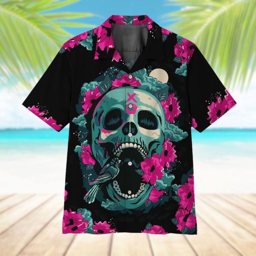Gearhuman 3D Skull And Flower Hawaii Shirt ZK1806211 Short Sleeve Shirt