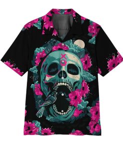 Gearhuman 3D Skull And Flower Hawaii Shirt ZK1806211 Short Sleeve Shirt Short Sleeve Shirt S 