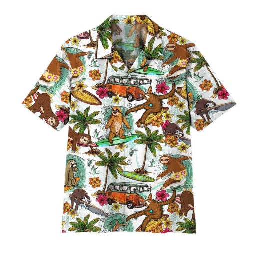 Gearhuman 3D Sloth Surfing Hawaii Shirt ZZ0707214 Short Sleeve Shirt Short Sleeve Shirt S