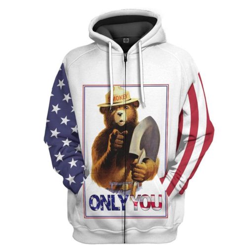 Gearhuman 3D Smokey bear Custom Hoodie Apparel GL230610 3D Custom Fleece Hoodies Zip Hoodie S