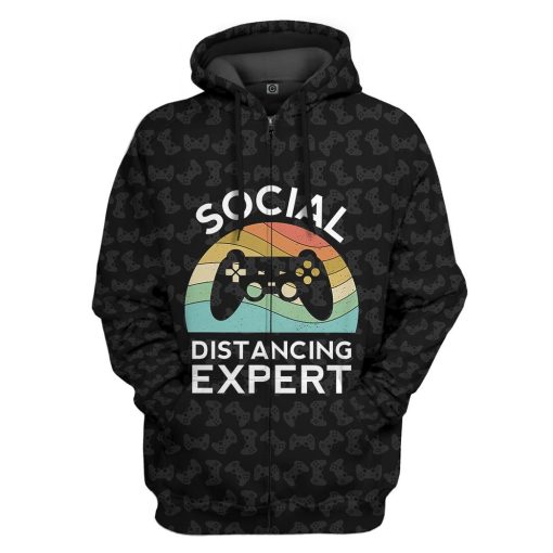 Gearhuman 3D Social Distancing Expert Custom Hoodie Apparel GC28092 3D Apparel Zip Hoodie S