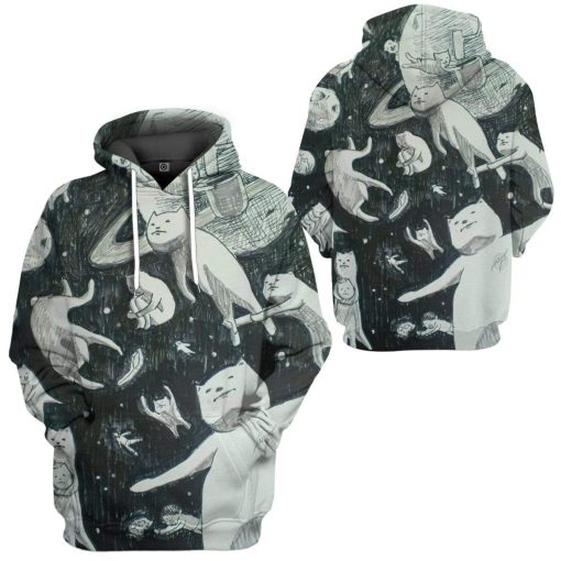 Gearhuman 3D Space Cats Custom Hoodie Apparel GN17085 3D Custom Fleece Hoodies