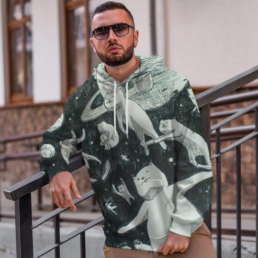 Gearhuman 3D Space Cats Custom Hoodie Apparel GN17085 3D Custom Fleece Hoodies