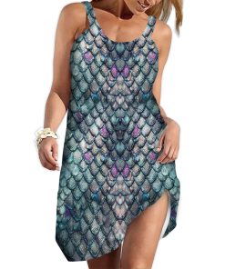 Gearhuman 3D Sparkling Mermaid Tail Custom Sleeveless Dress GW1506213 Beach Dress Beach Dress S 