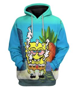 Gearhuman 3D SpongeBob Smoke Weed Everyday Custom Hoodie Apparel GL14079 3D Custom Fleece Hoodies Hoodie S 