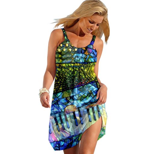 Gearhuman 3D Stained Glass Accordion Sleeveless Beach Dress ZK2306212 Beach Dress