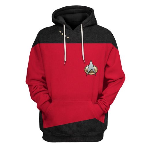 Gearhuman 3D Star Trek The Next Generation 1987 1994 Red Custom Tshirt Hoodie Apparel GV11013 3D Apparel Hoodie S