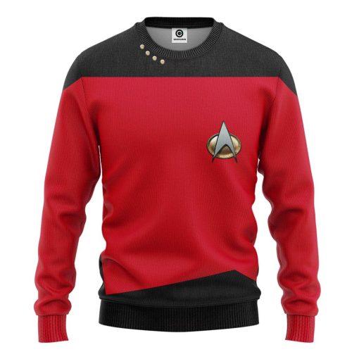 Gearhuman 3D Star Trek The Next Generation 1987 1994 Red Custom Tshirt Hoodie Apparel GV11013 3D Apparel Long Sleeve S