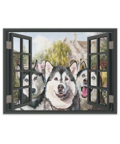Gearhuman 3D Three Husky By The Window Canvas GK02024 Canvas 1 Piece Non Frame M