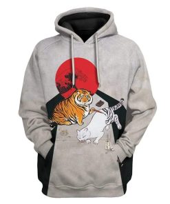 Gearhuman 3D Tiger And Cat Making Tattoo Custom Fleece Hoodie Apparel GT28026 3D Custom Fleece Hoodies Hoodie S 