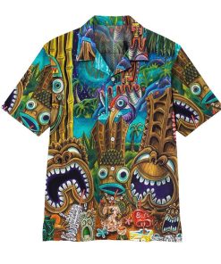 Gearhuman 3D Tiki At Jungle Night Hawaii Shirt ZK1406219 Short Sleeve Shirt 