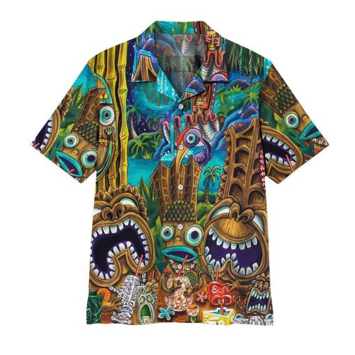 Gearhuman 3D Tiki At Jungle Night Hawaii Shirt ZK1406219 Short Sleeve Shirt