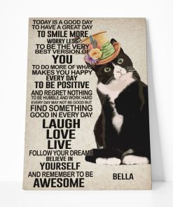 Gearhuman 3D Today Is A Good Day Tuxedo Cat Custom Name Canvas GV18021 Canvas 1 Piece Non Frame M