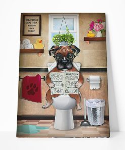GearHuman 3D Toilet Seat Reading Newspaper Boxer Dog Canvas GR190113 Canvas 1 Piece Non Frame M