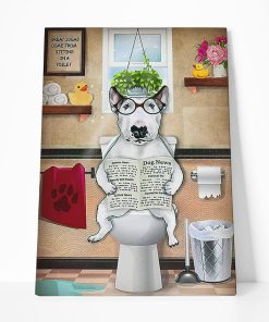 GearHuman 3D Toilet Seat Reading Newspaper Bull Terrier Dog Canvas GR190119 Canvas 1 Piece Non Frame M