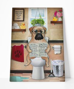 GearHuman 3D Toilet Seat Reading Newspaper Bullmastiff Dog Canvas GR190114 Canvas 1 Piece Non Frame M