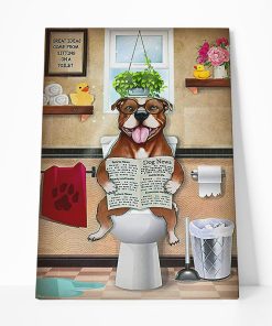 GearHuman 3D Toilet Seat Reading Newspaper Bully Dog Canvas GR19017 Canvas 1 Piece Non Frame M