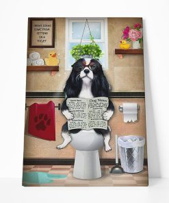 GearHuman 3D Toilet Seat Reading Newspaper Cavalier King Charles Spaniel Dog Canvas GR200128 Canvas 1 Piece Non Frame M