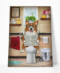 GearHuman 3D Toilet Seat Reading Newspaper Corgi Dog Canvas GR19014 Canvas 1 Piece Non Frame M