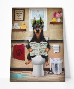 GearHuman 3D Toilet Seat Reading Newspaper Doberman Dog Canvas GR19018 Canvas 1 Piece Non Frame M