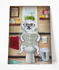 GearHuman 3D Toilet Seat Reading Newspaper Maltese Dog Canvas GR190118 Canvas 1 Piece Non Frame M