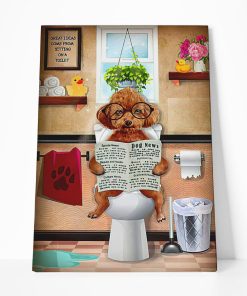 GearHuman 3D Toilet Seat Reading Newspaper Poodle Dog Canvas GR190117 Canvas 1 Piece Non Frame M