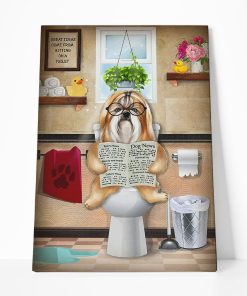 GearHuman 3D Toilet Seat Reading Newspaper Shih Tzu Dog Canvas GR19013 Canvas 1 Piece Non Frame M