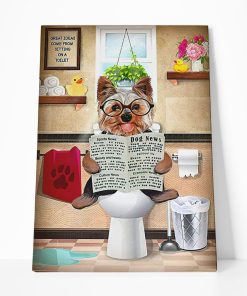 GearHuman 3D Toilet Seat Reading Newspaper Yorkshire Terrier Dog Canvas GR19088 Canvas 1 Piece Non Frame M